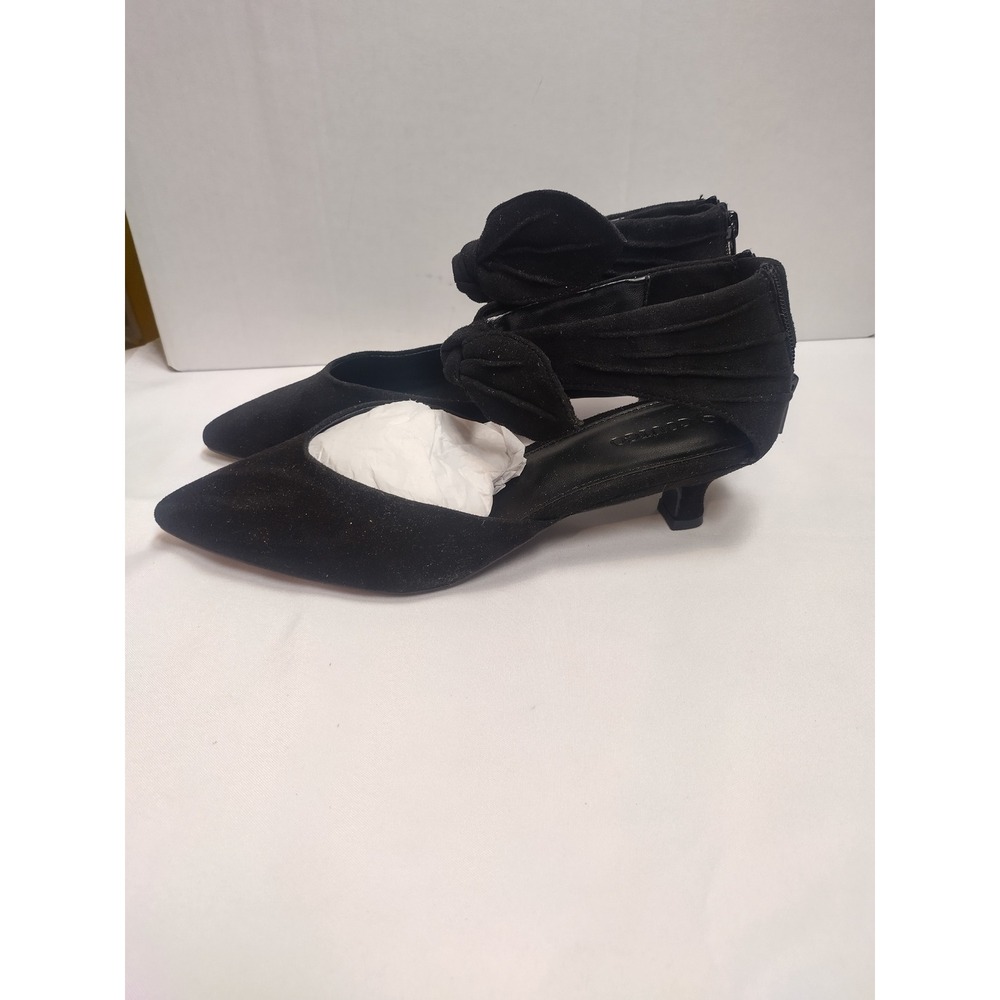 Coutgo Womens Black Faux Suede Pointed Toe Ankle Tie Kitten Heels Size 7